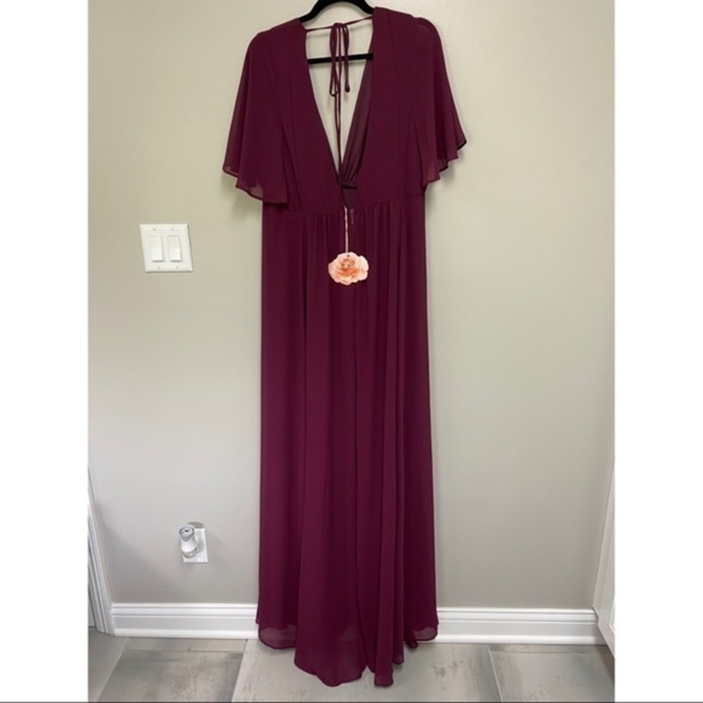 SMYM Faye Flutter Dress In Merlot Chiffon - Picture 3 of 5